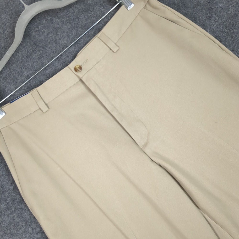 Lanesboro Mens Khaki Pants 34x32 Flat‎ Front Iron Free Expandable Waist Tan New